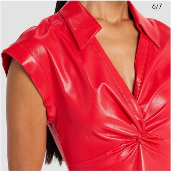 ALICE & OLIVIA Mila Cherry Red 🍒 Vegan Leather Mini Dress - Picture 7 of 14